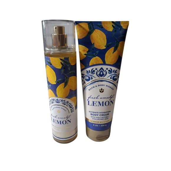 Rare Bath & Body Works Women's Fresh Amalfi Lemon 2pcs Bundle Body Mist & Cream - Picture 1 of 6